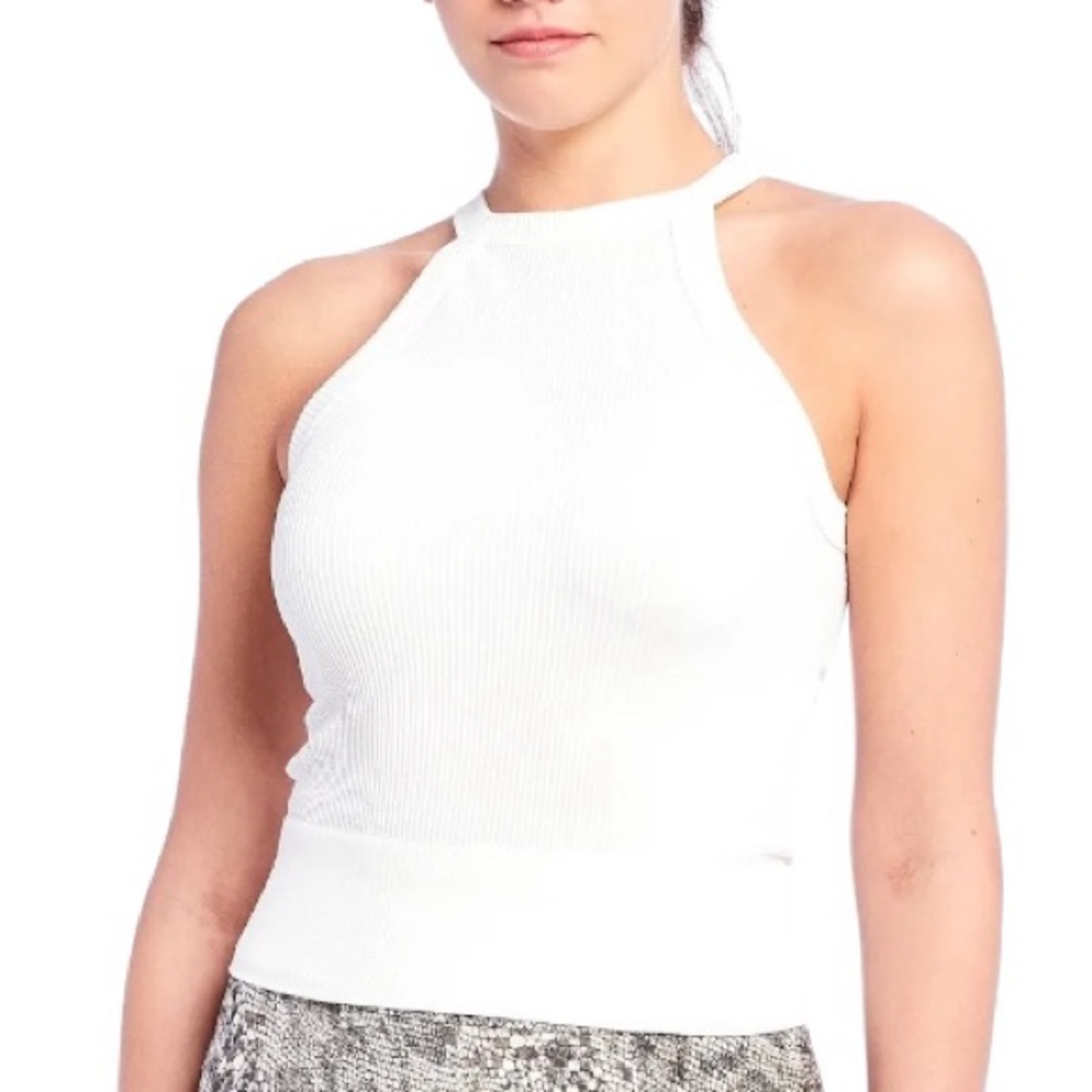Free People Intimately Ribbed High Neck‎ Stretchy Ivory Tank Sculpting Top M/ L